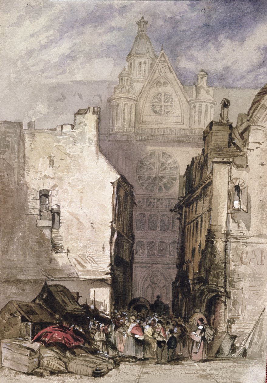 Utsikt över St. Eustache och Les Halles, c.1820-30 av French School
