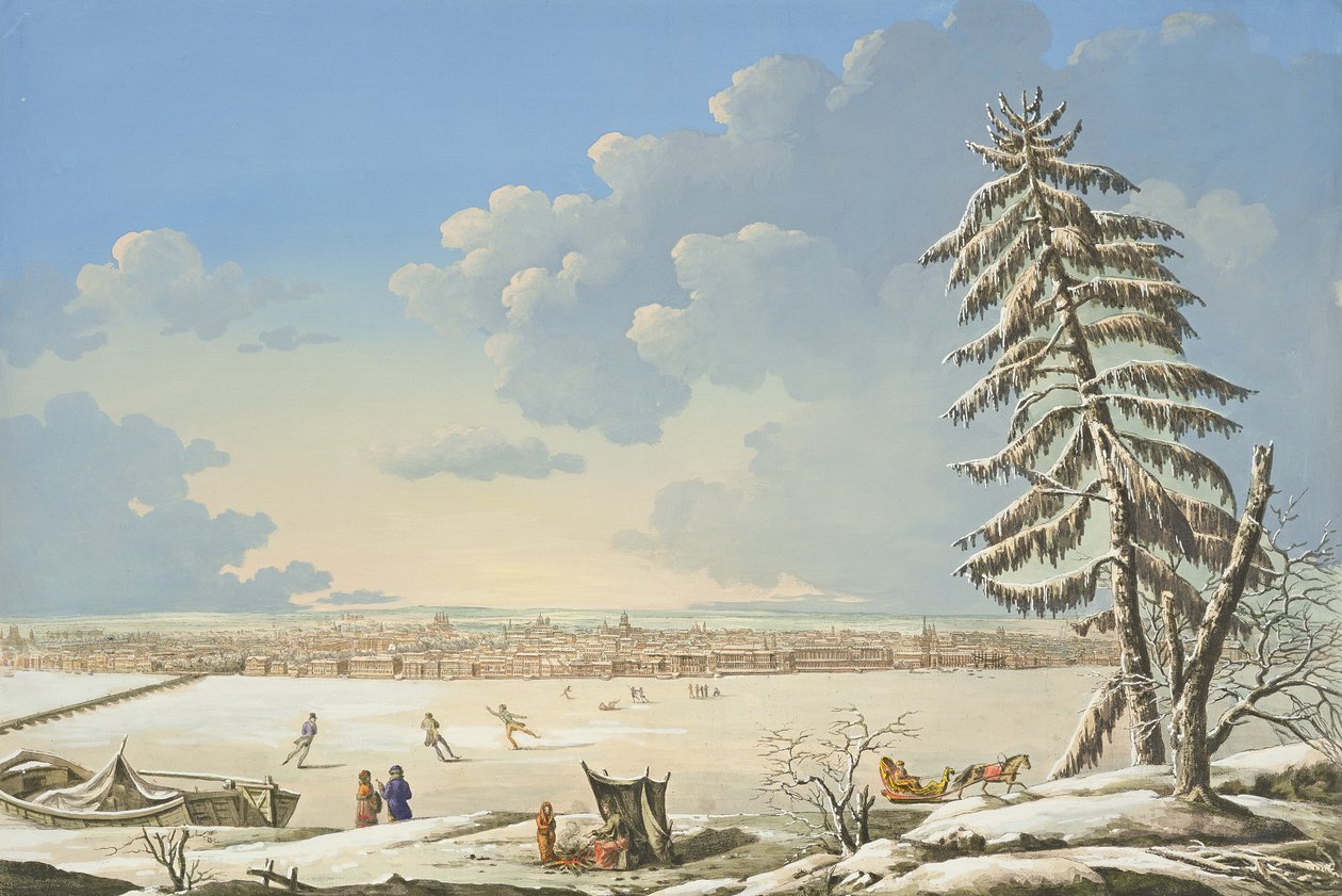 Utsikt över St Petersburg, publicerad i Paris c.1850 (handfärgad litho) av French School