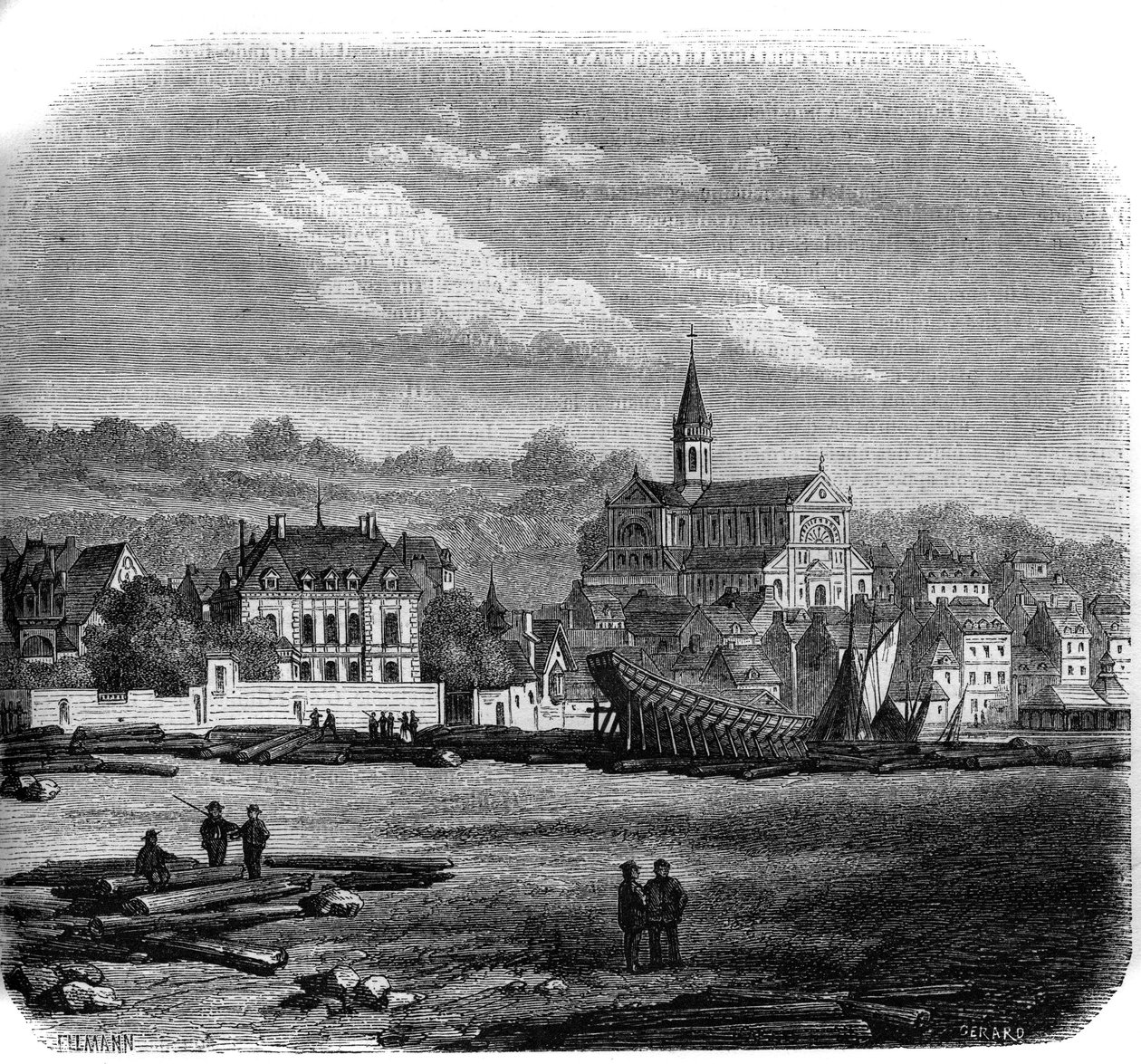 Utsikt över Trouville sur Mer (Trouville-sur-Mer) med den nya kyrkan. Calvados (14). av French School