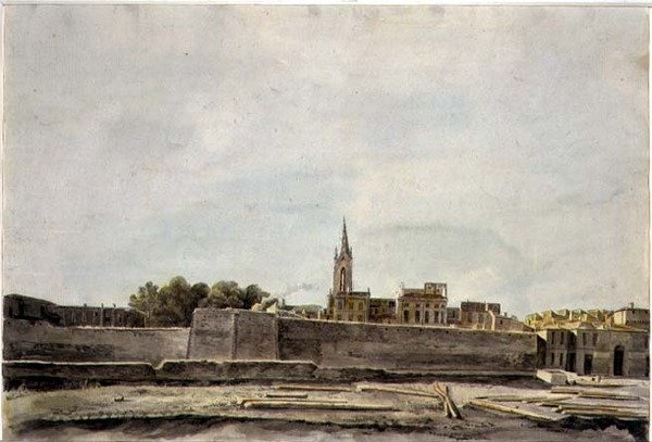 Utsikt över en stadsbild i södra Frankrike, ca 1800 (akvarell på papper) av French School