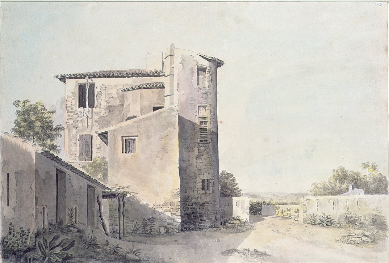 Utsikt över en by i södra Frankrike, ca 1800 (wc på papper) av French School