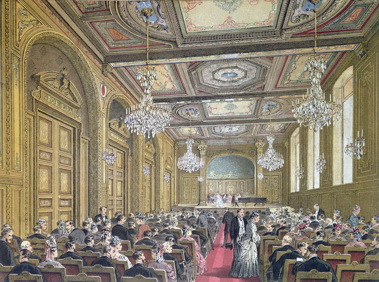 Utsikt över en konsert på Salle Herz på Rue de la Victoire, Paris, ca 1870-80 av French School