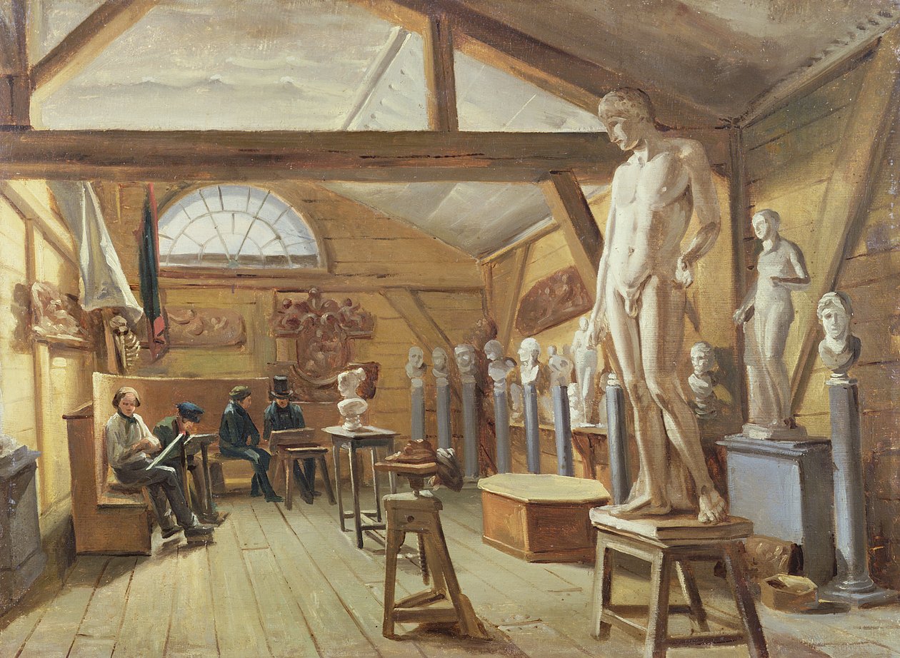 Vy över en ateljé i en konstskola, c.1840 av French School