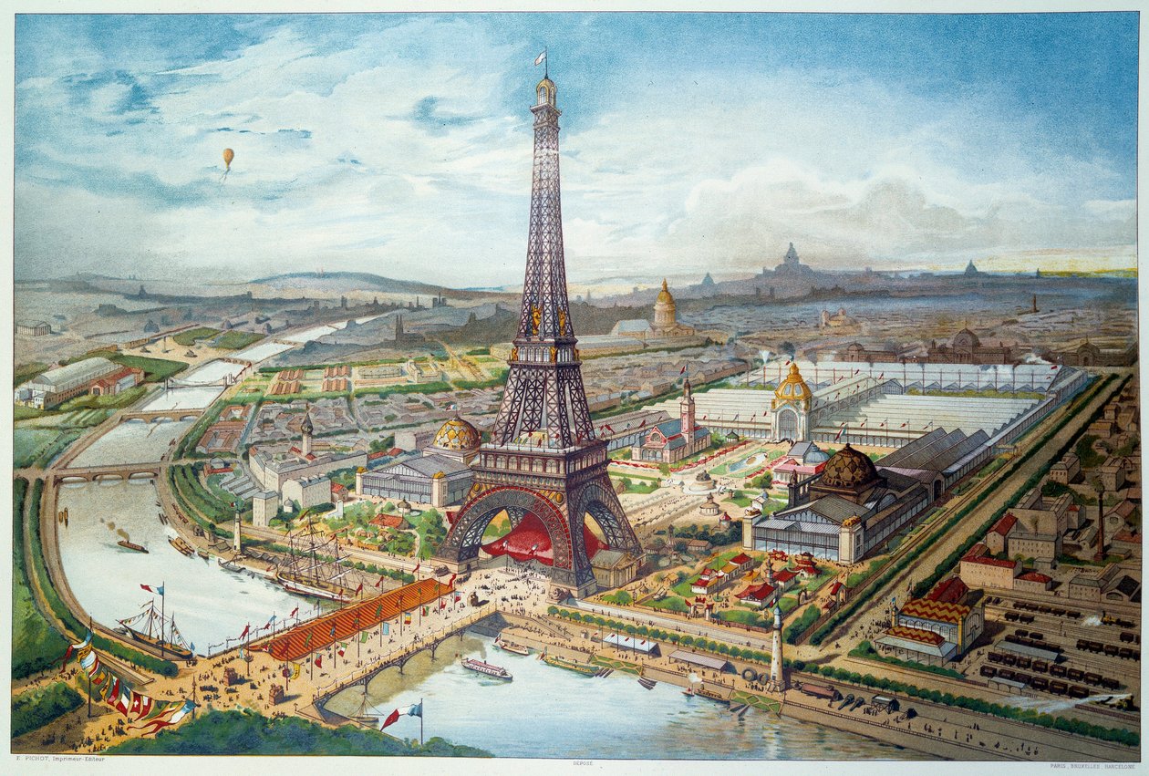Utsikt över 1889 års världsutställning i Paris. Gravyr av 1889. Paris, Dekorativ konst av French School