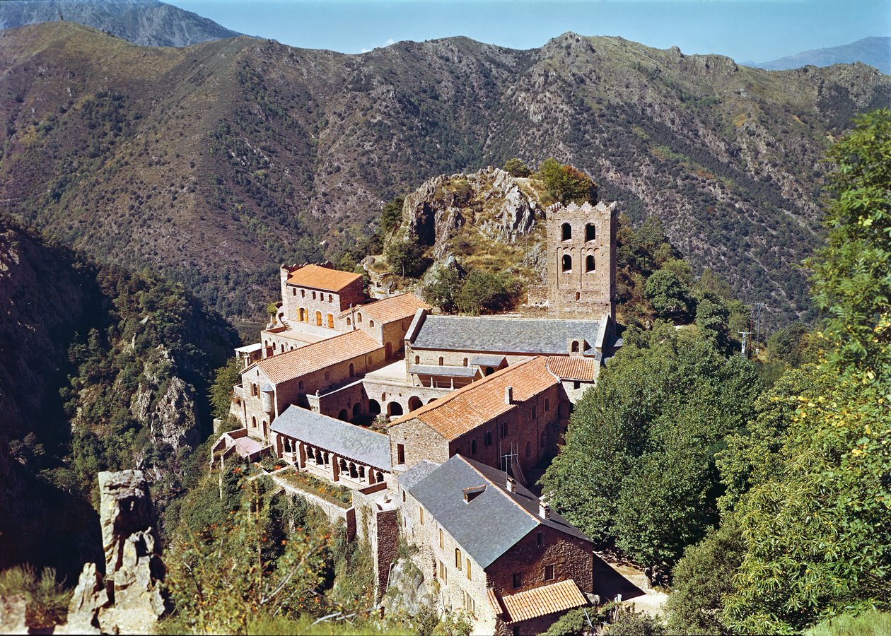 Utsikt över klostret St. Martin du Canigou av French School