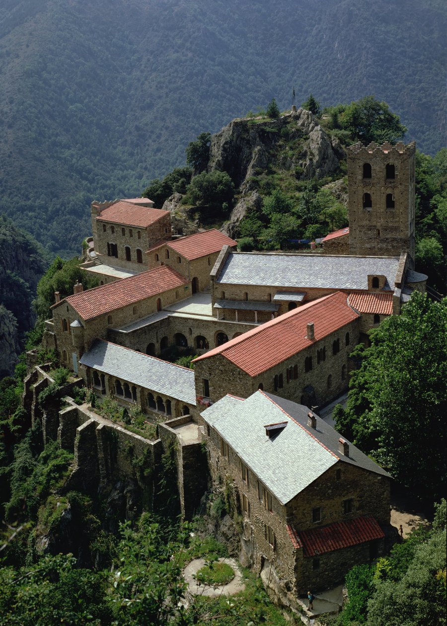Utsikt över klostret St. Martin du Canigou av French School