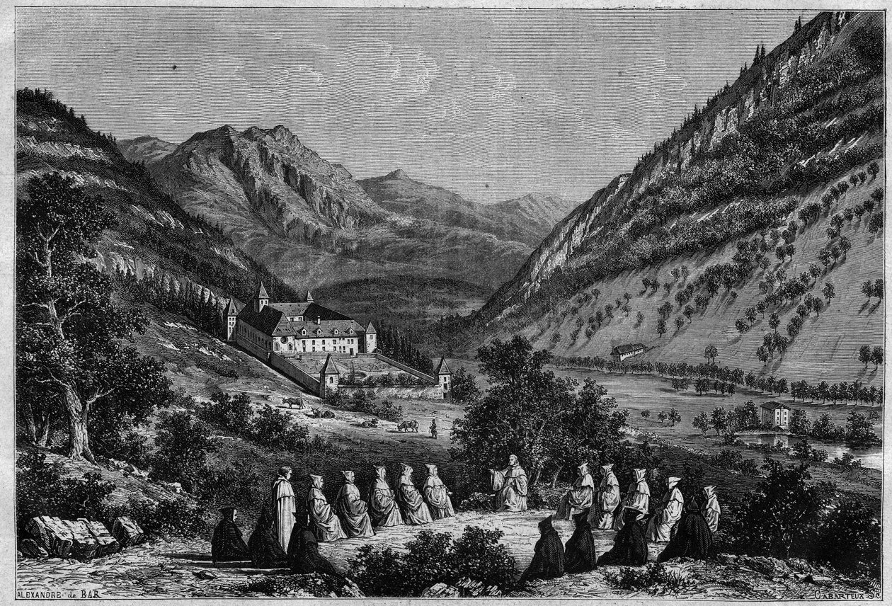 Utsikt över klostret Tamie i Savoy (cisterciensersamfundet). av French School
