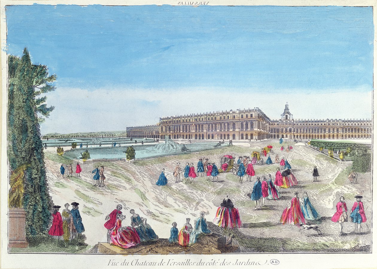Utsikt över Chateau de Versailles från trädgården av French School