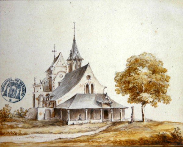 Utsikt över kyrkan i Meudon (akvarell på papper) av French School