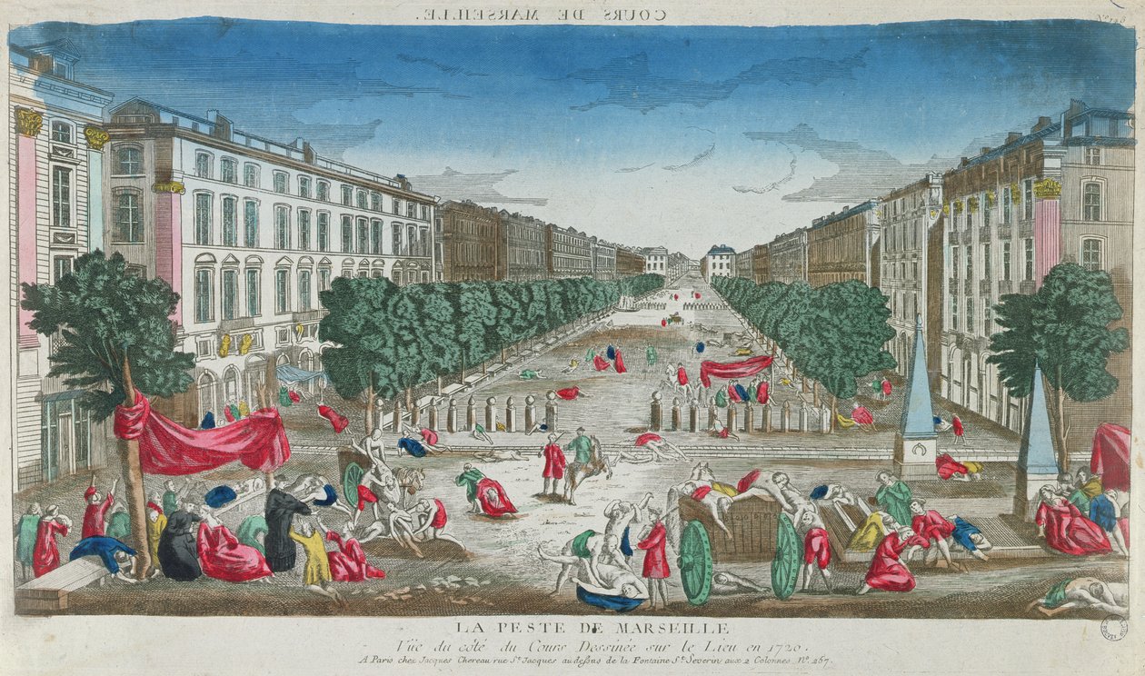 Utsikt över Cours Belsunce, Marseille, under pesten 1720 av French School