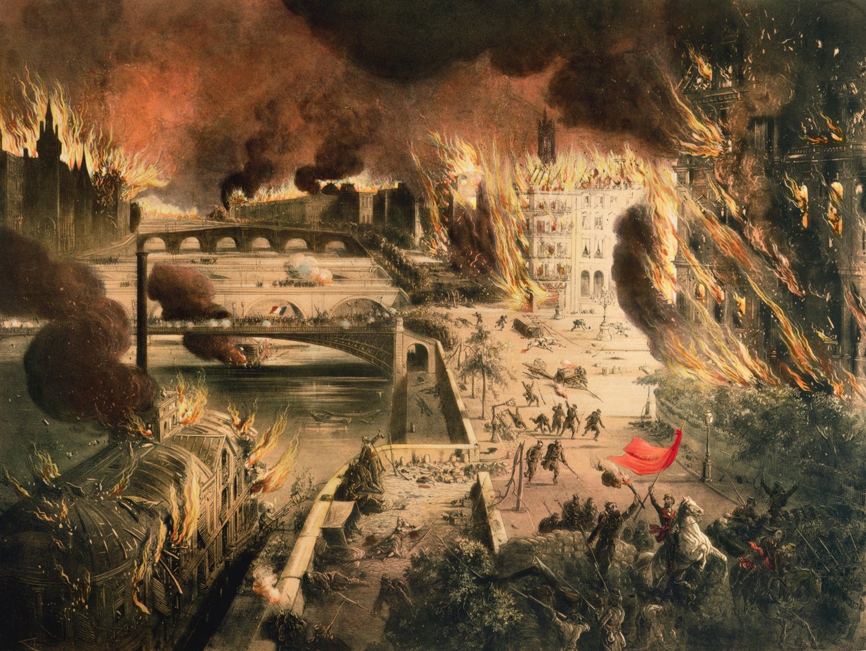 Vy över bränderna i Paris under kommunen den 24 och 25 maj 1871 av French School