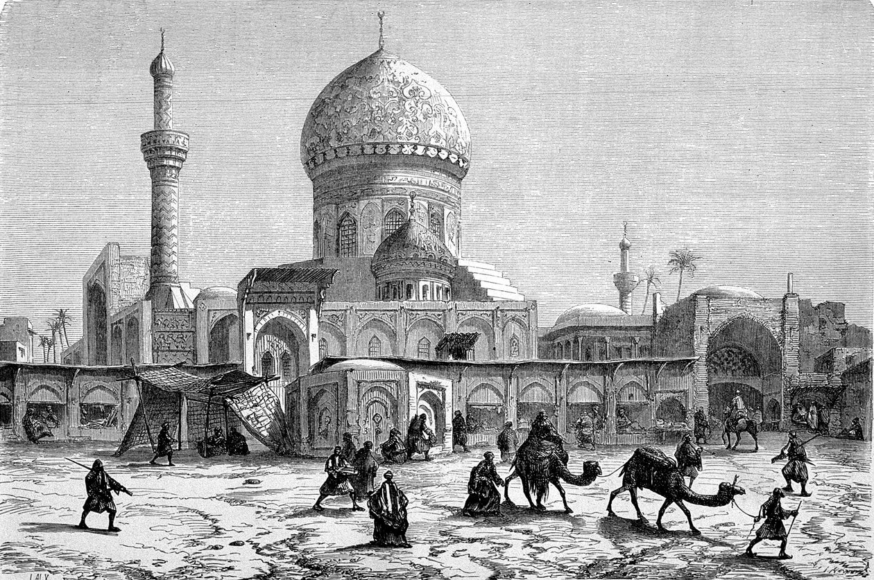 Utsikt över marknadsplatsen och Ahmet-Kiaia-moskén, Bagdad (gravyr) av French School