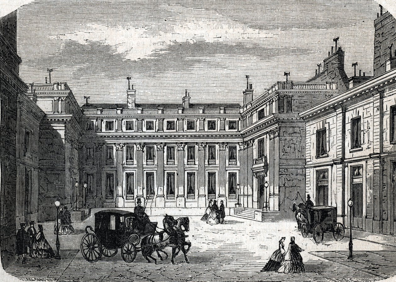 Vy över ministeriet för offentlig utbildning, Hotel de Rochechouart rue de Grenelle, i Paris - (gravyr) 1864 av French School