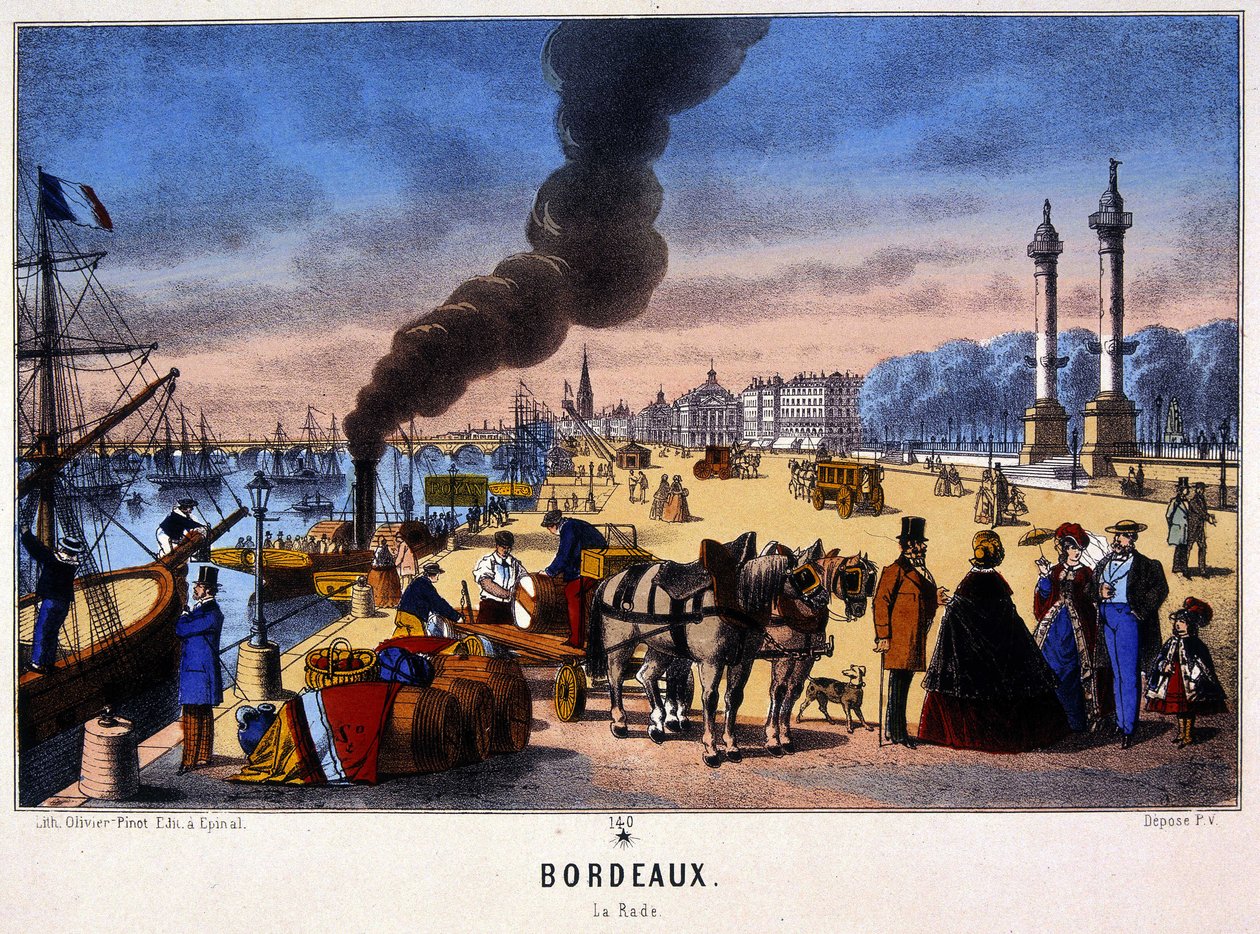Utsikt över hamnen i Bordeaux, bild av Epinal, n.d. 1800-talet av French School