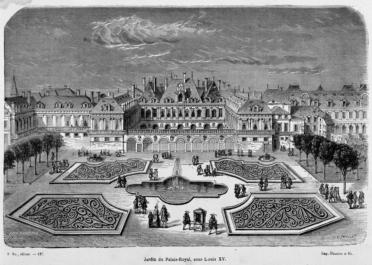 Utsikt över Royal Palace Park under Louis XV av French School