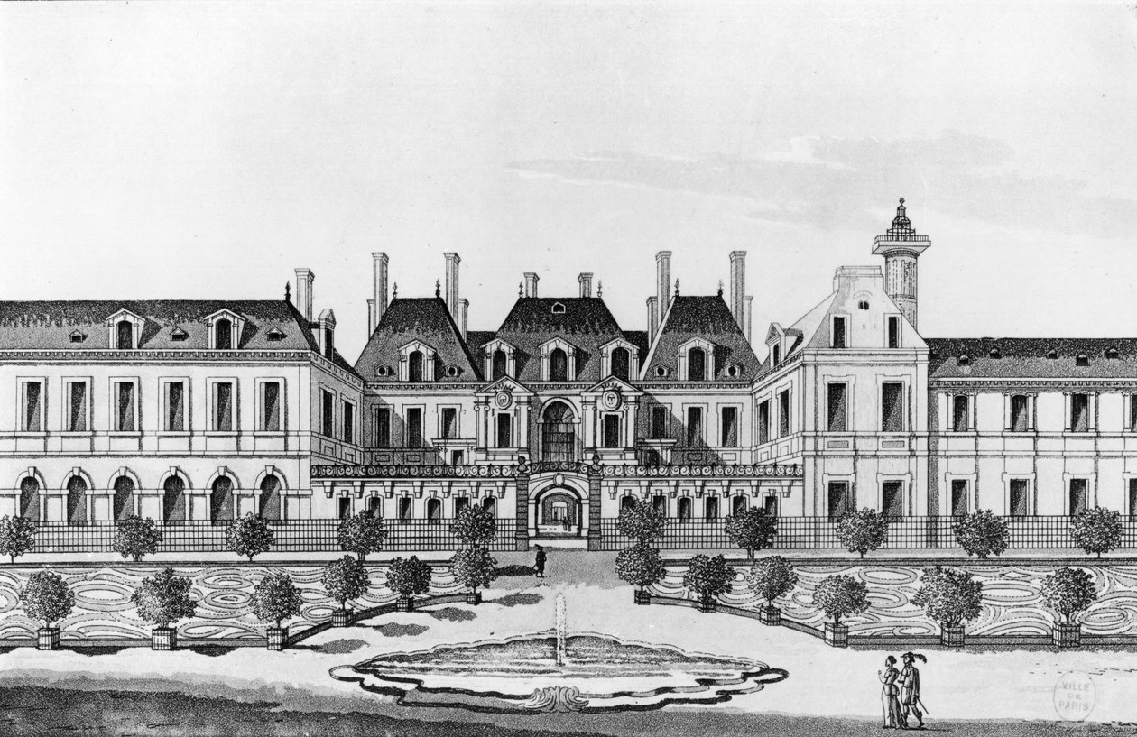Utsikt över Soissons Hotel i Paris (akvatint) av French School