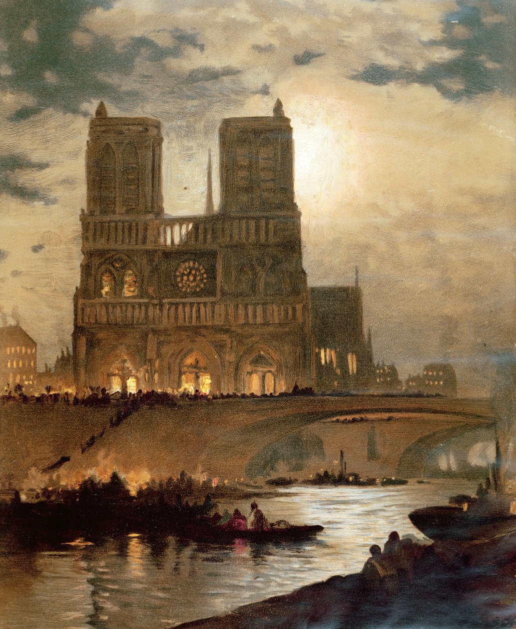 Vy över den västra fasaden av katedralen Notre-Dame, Paris, c.1840 av French School
