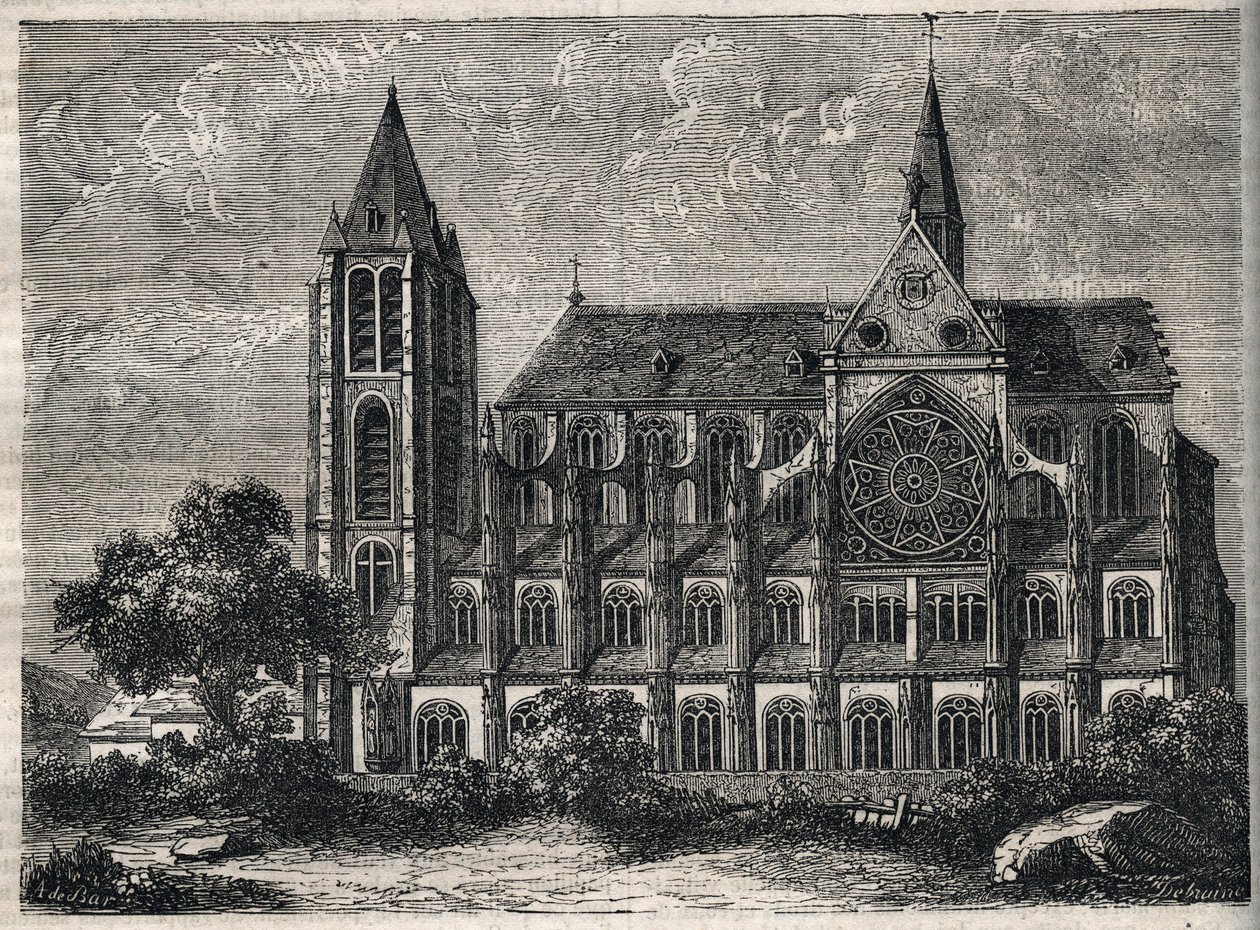 Utsikt över klostret Saint-Victor (Saint Victor) före detta klostret för reguljära kanoner (Augustinian) förstört 1811 - Gravyr i "" Fysisk, civil och moralisk historia av Paris: från de tidigaste historiska tiderna till idag" av Jacques Antoine Dulaure av French School