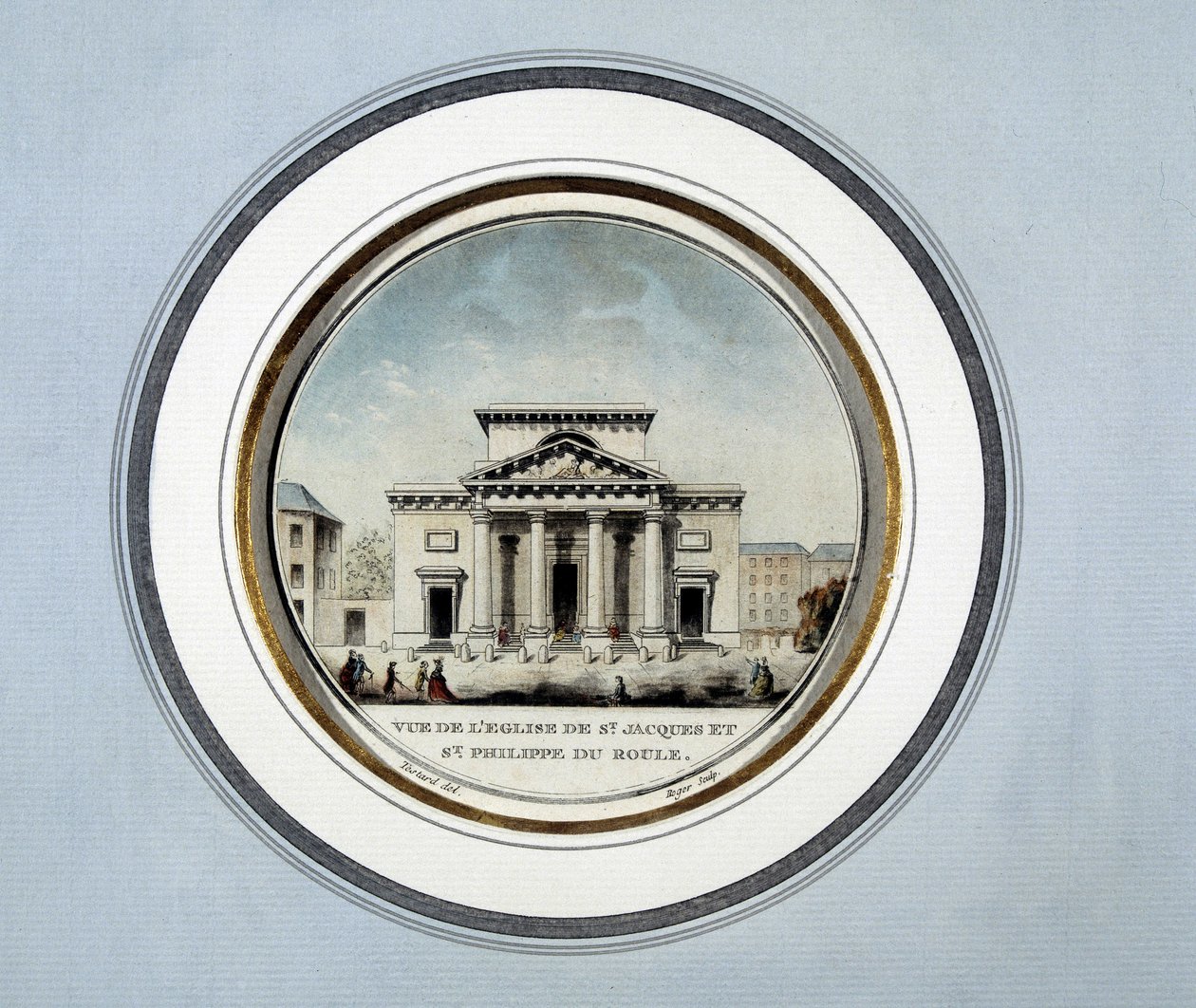 Utsikt över kyrkan Saint Jacques och Saint Philippe du Roule - litografi av French School