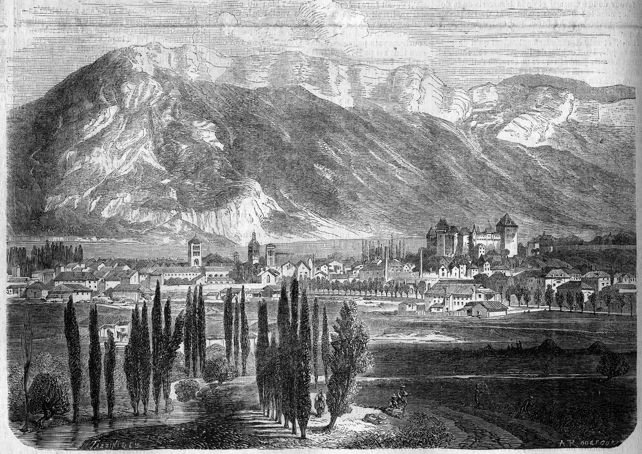 Utsikt över staden Annecy, tagen från vägen till Genève. Haute Savoie (74) av French School