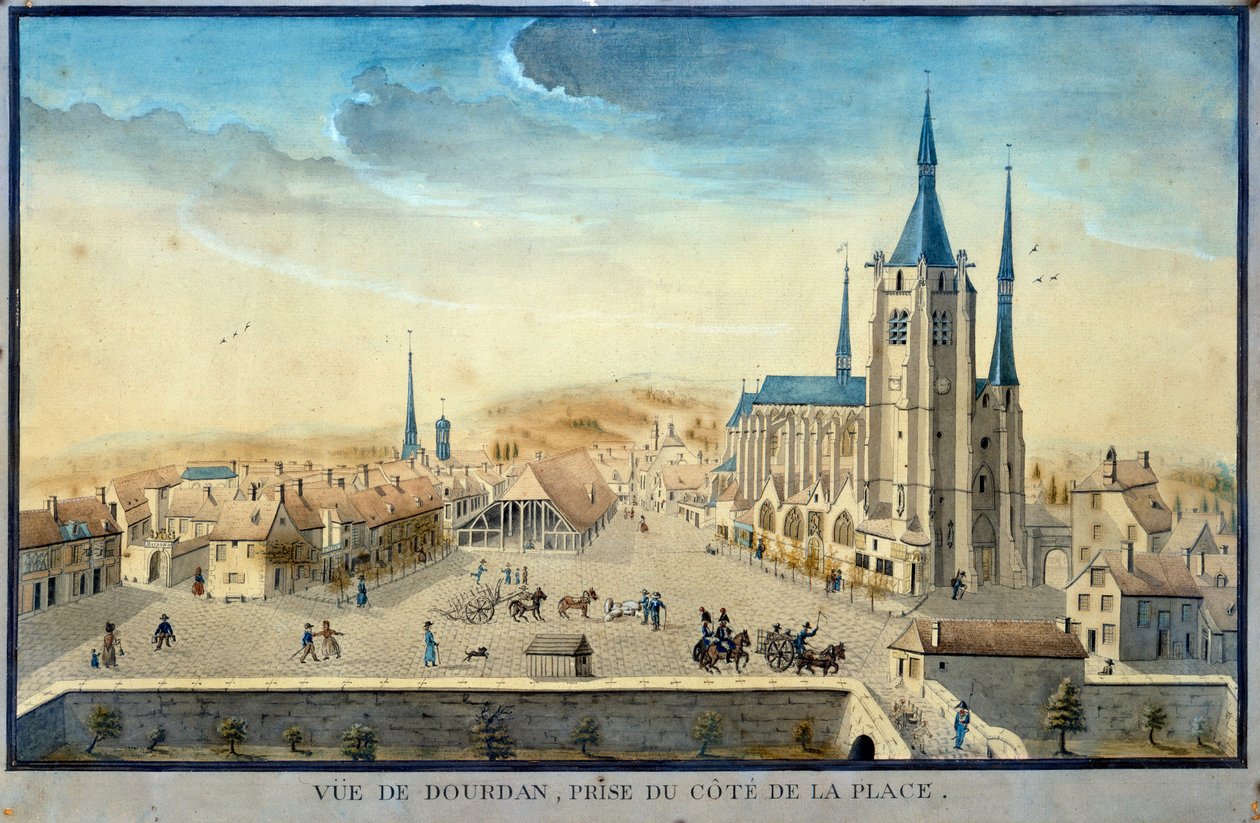 Utsikt över staden Dourdan av en fånge Akvarell från 1800-talets franska skola Musee de l