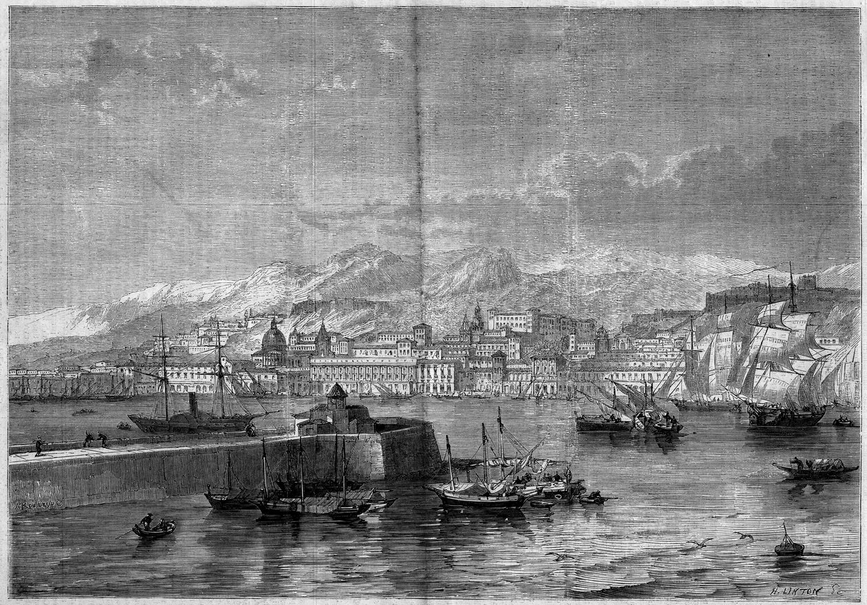 Utsikt över staden Messina (Messina eller Missina). Sicilien, Italien av French School