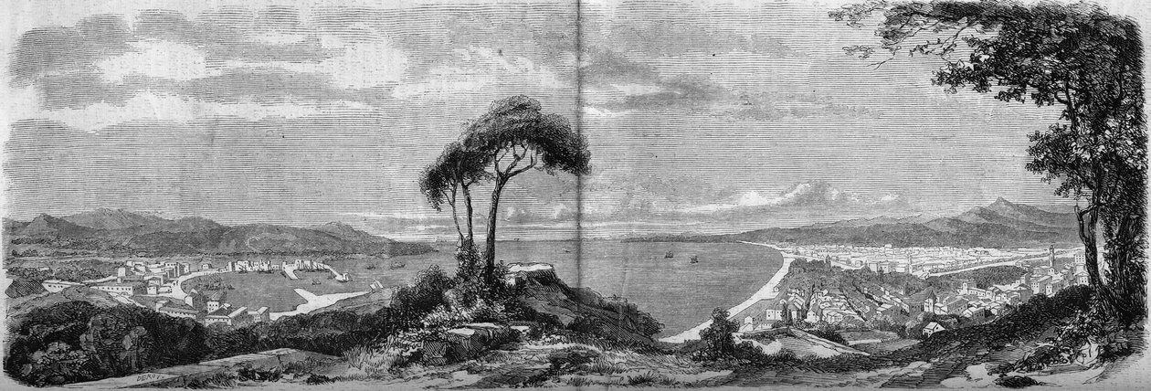 Utsikt över staden Nice 1860. Gravyr i "" The Illustrous World"" nr 157 av 14 april 1860. av French School