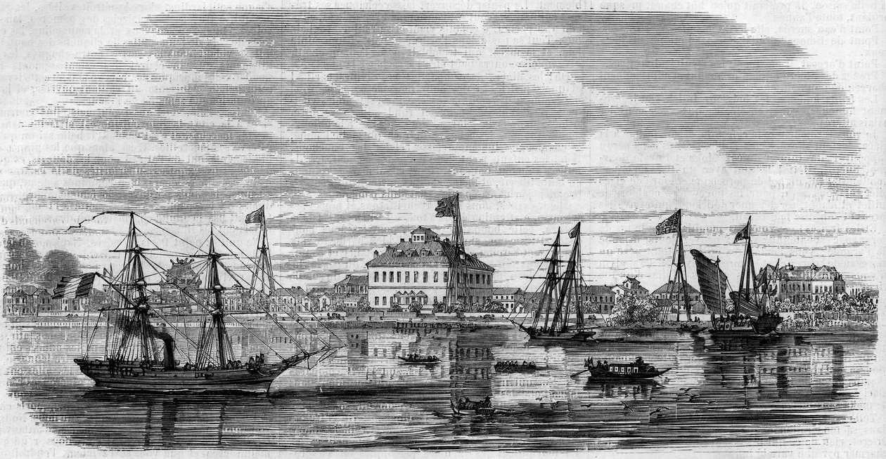 Utsikt över staden Shan Hai (Shanghai-Hai, Shanghai), Kina av French School