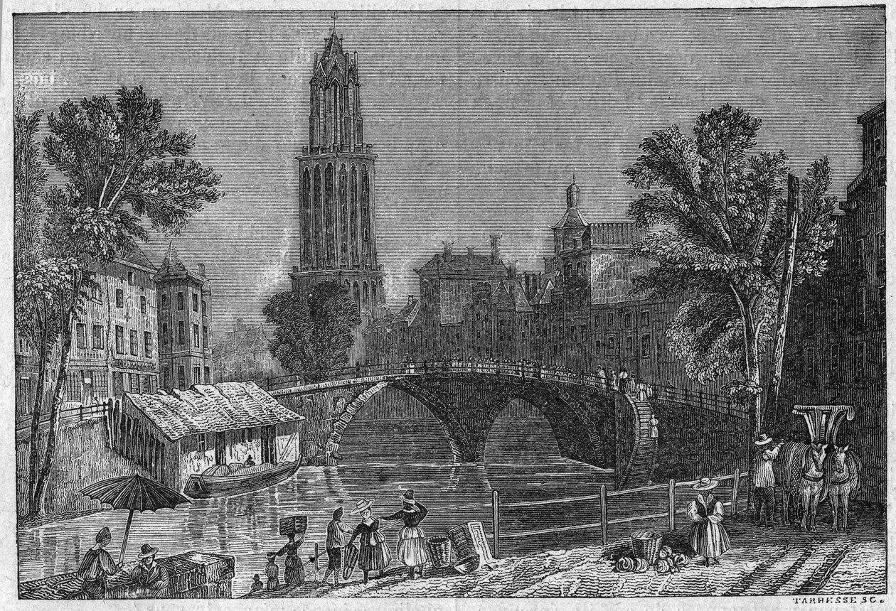 Utsikt över staden Utrecht i Holland, sent 1800-tal. Gravyr i "La gazette du dimanche"" av den 5 december 1895. av French School