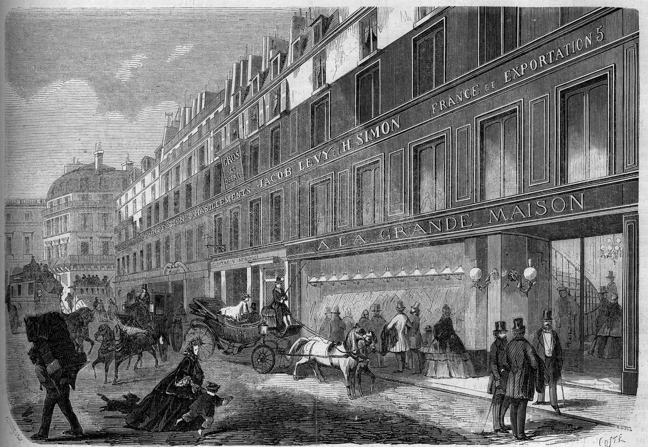 Utsikt över fasaden på ""La Grande Maison"", klädfabrik. Paris av French School