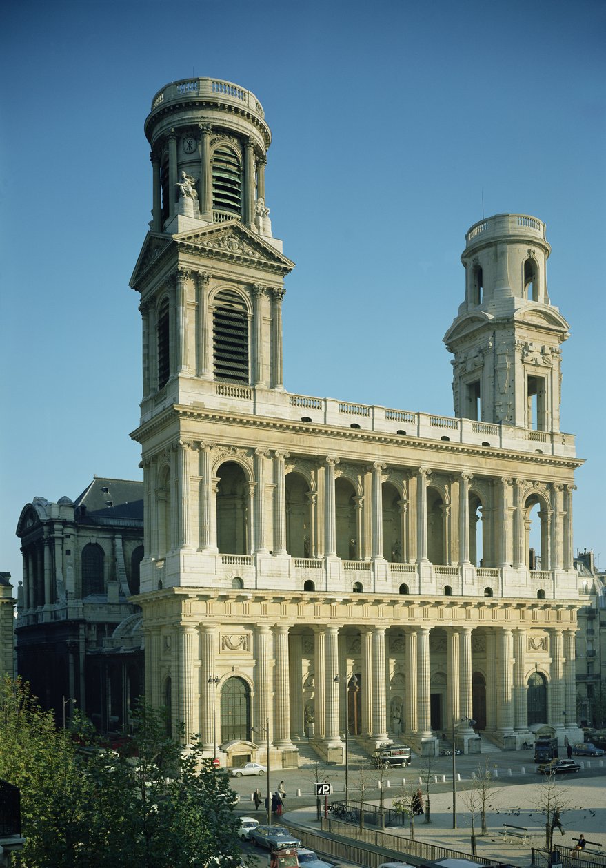 Utsikt över fasaden av kyrkan Saint-Sulpice, byggd mellan 1646-1780 av French School