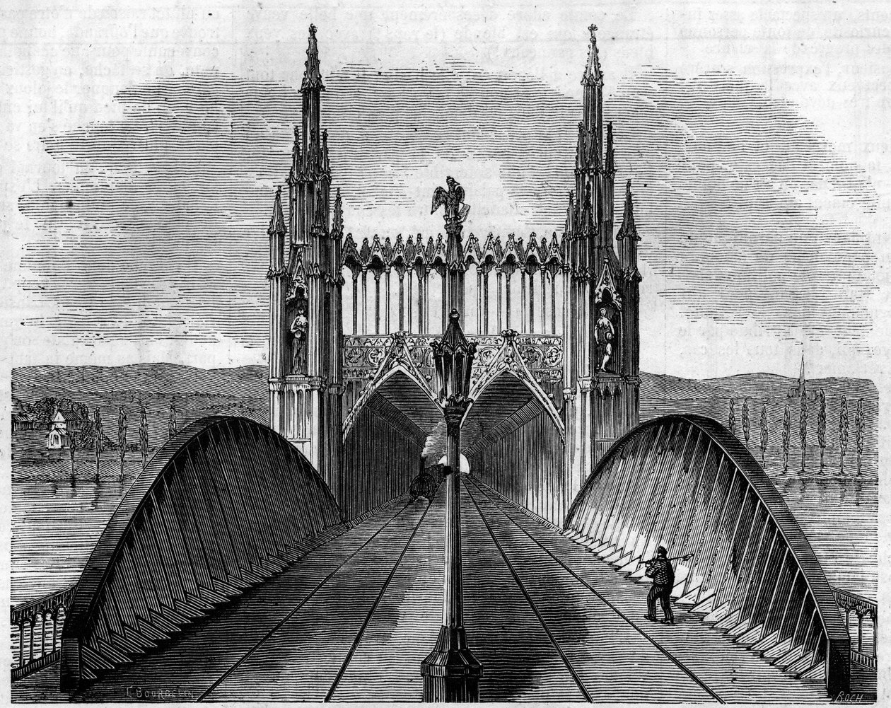 Utsikt över järnvägsbron över Rhen som förbinder Kehl (Tyskland) med Strasbourg (Frankrike) av French School