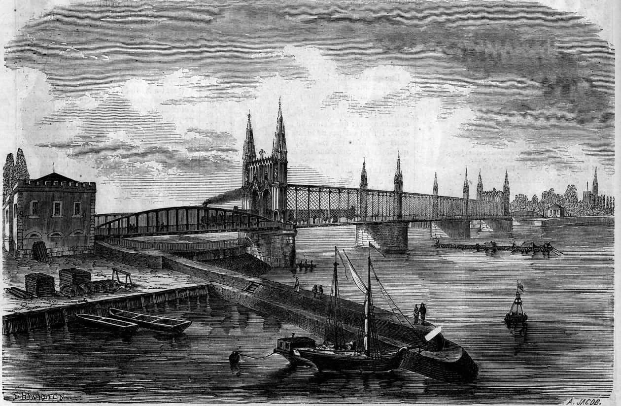 Utsikt över järnvägsbron över Rhen som förbinder Kehl (Tyskland) med Strasbourg (Frankrike) av French School