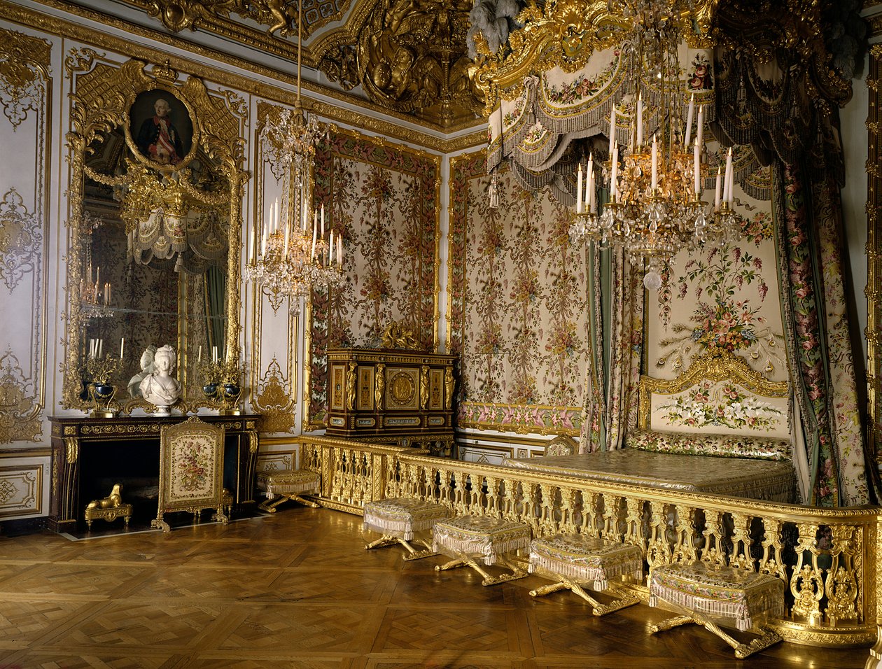 Utsikt över rummet för drottningen av Frankrike Marie Antoinette av Habsburg Lorraine (1755-1793). Versailles, slottsmuseum av French School