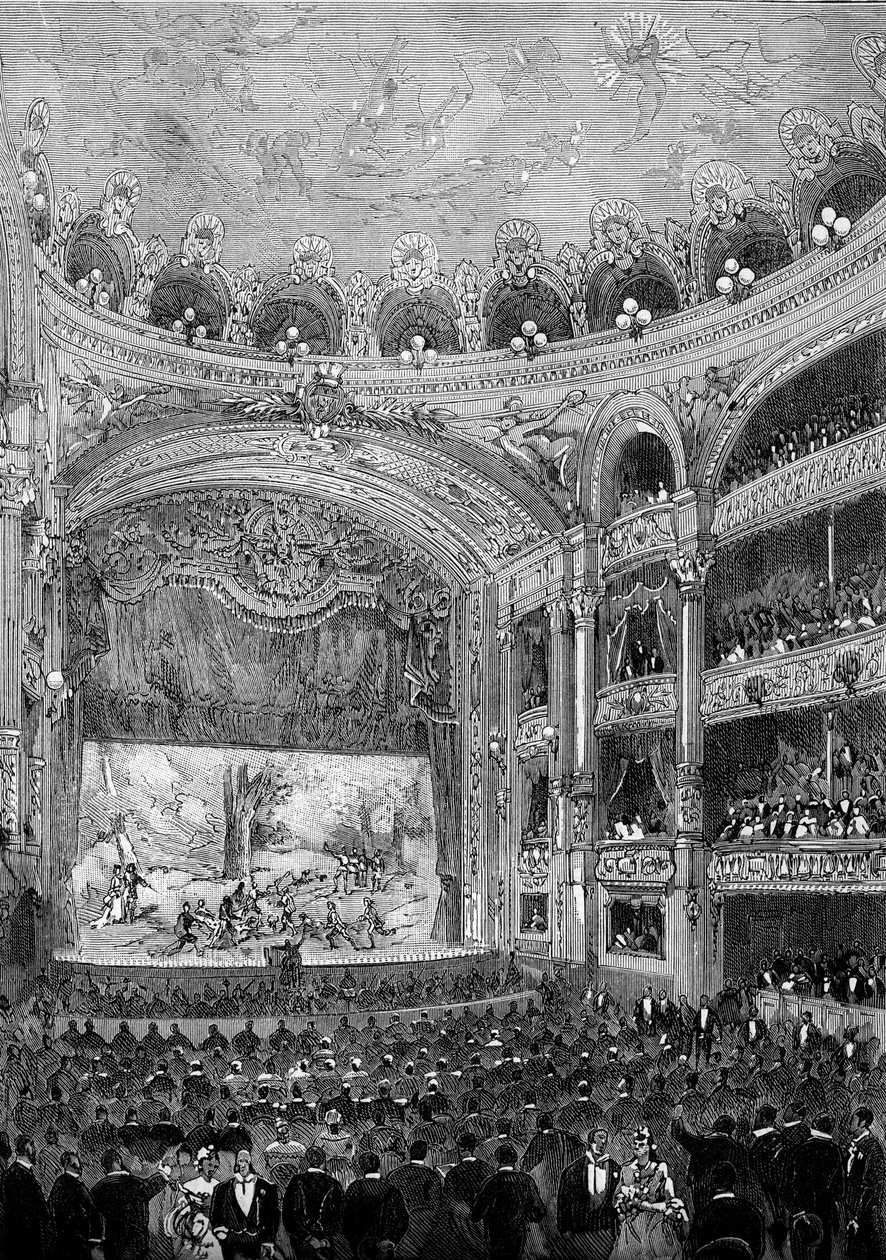 Utsikt över teatersalen Bellecour i Lyon, byggd av Jules Chatron (1831-1884) 1879. Gravyr i "" Le Monde Illustré"" nr 1176 den 11 oktober av French School