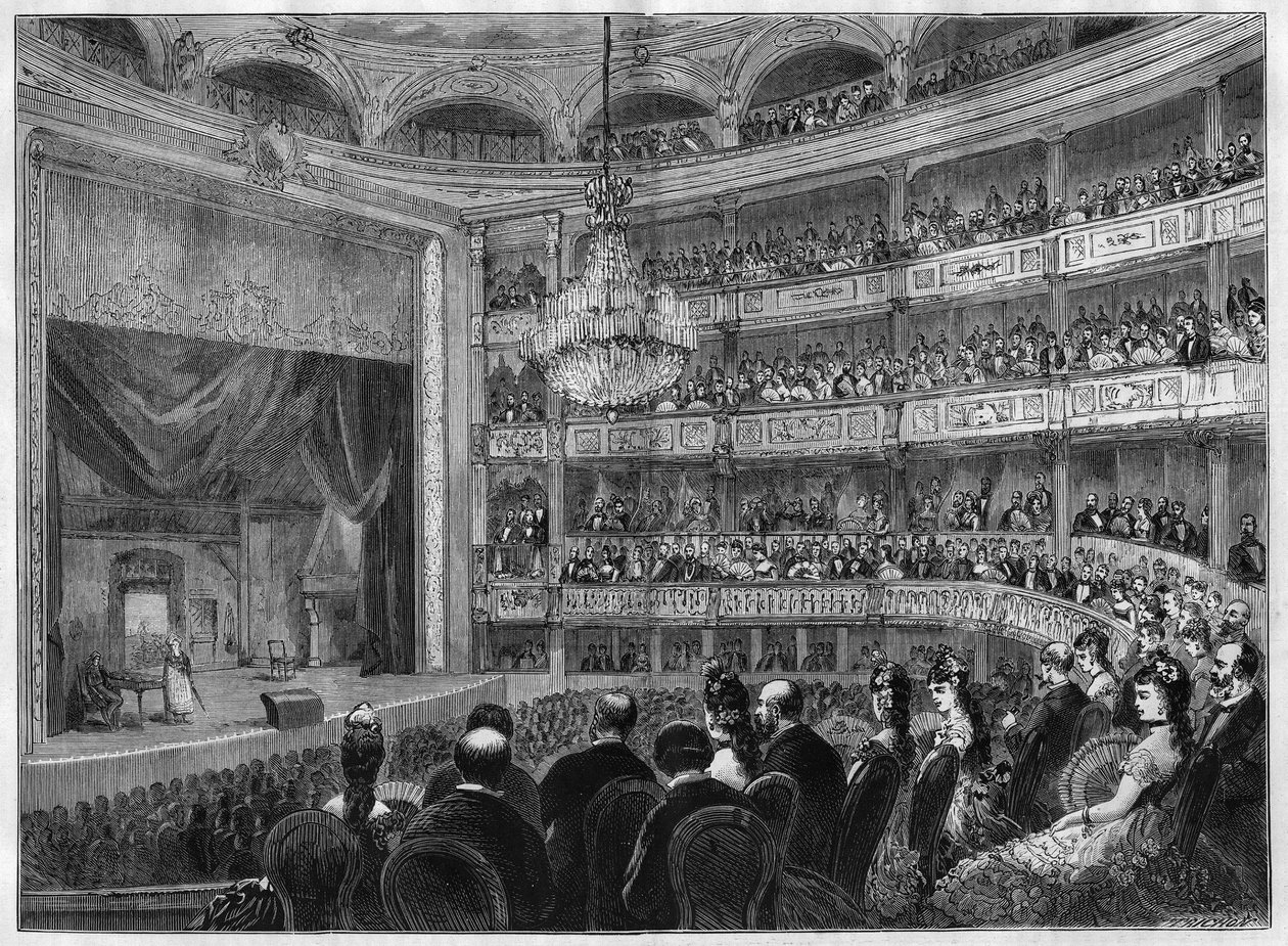 Utsikt över teatersalen i Odeon, nyrestaurerad. Paris av French School