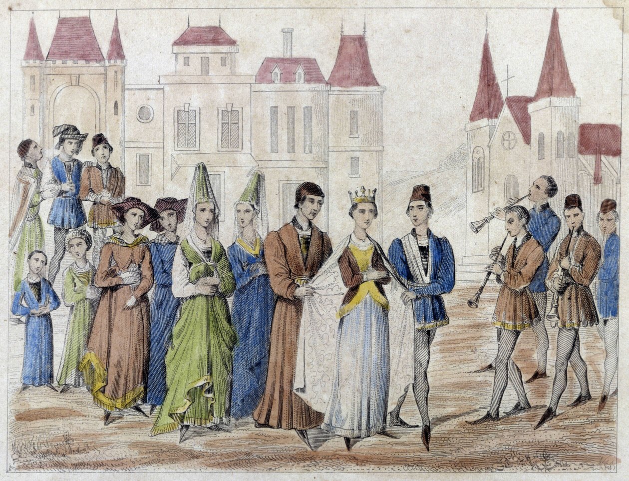 Bybröllop under Karl V - Gravyr 1800-talet. av French School
