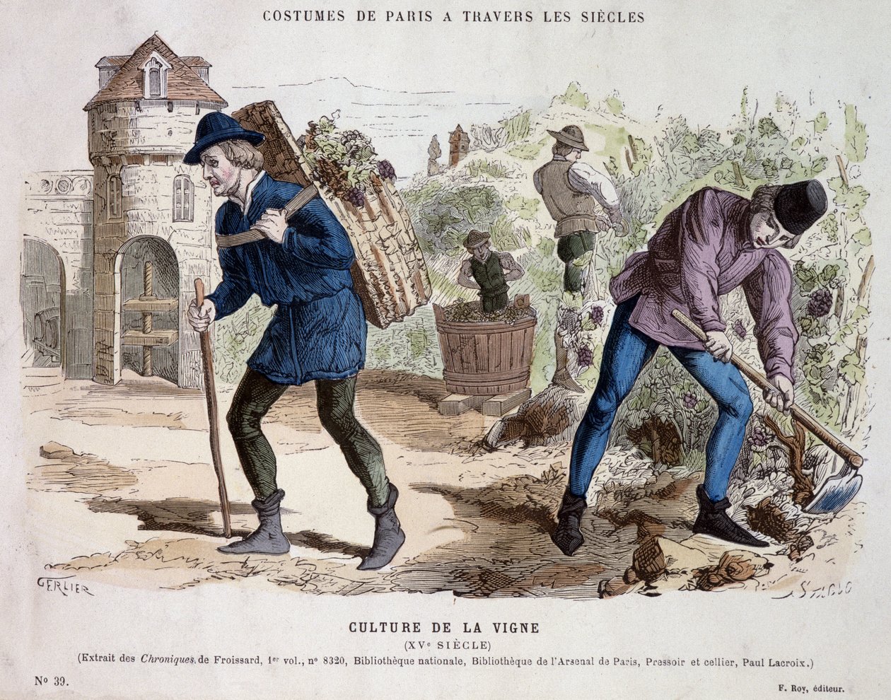 Vinodling på 1400-talet - i "" Costume de Paris genom århundradena"" av French School