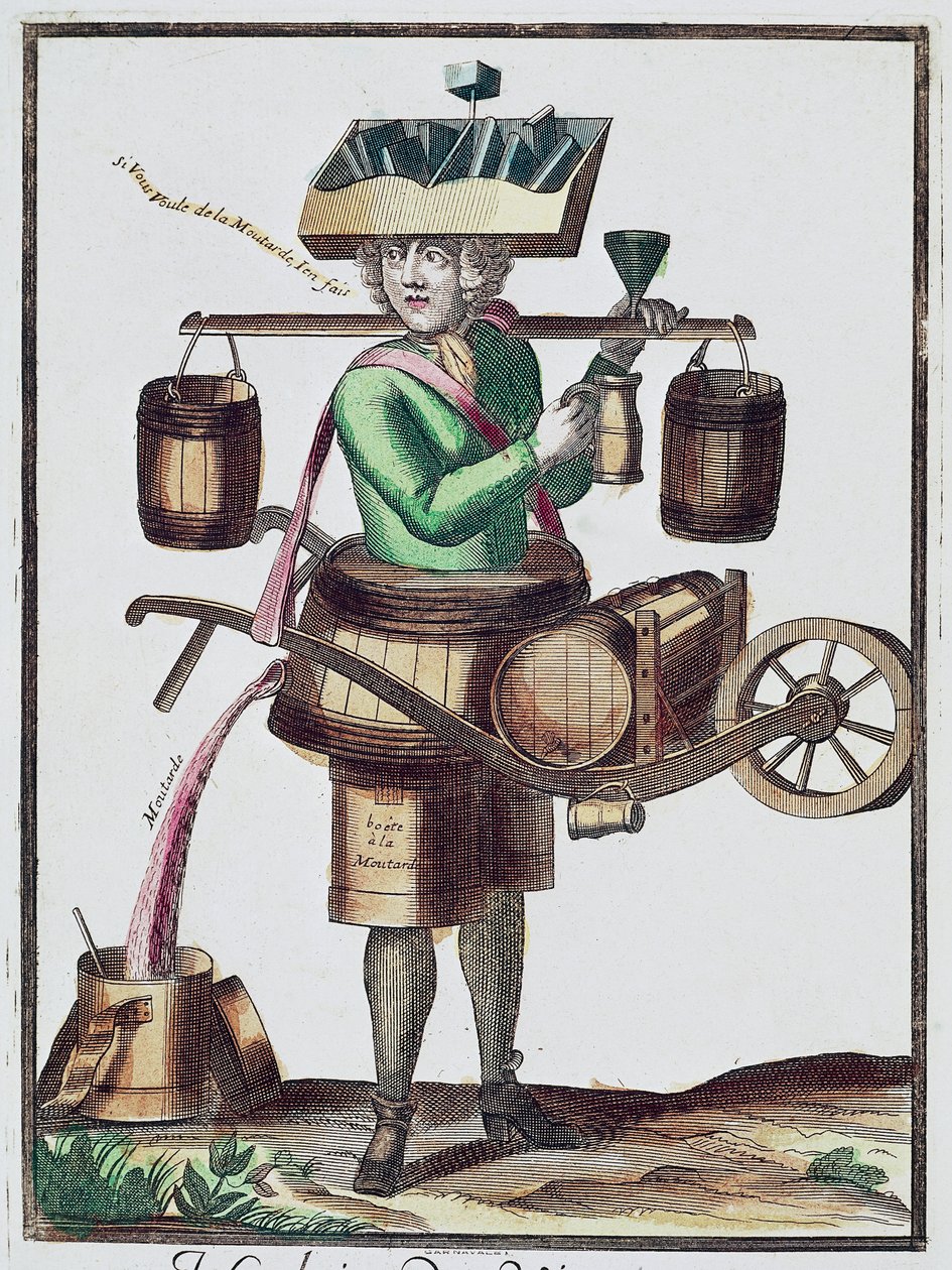 Vinägertillverkare, färgad gravyr, Frankrike av French School
