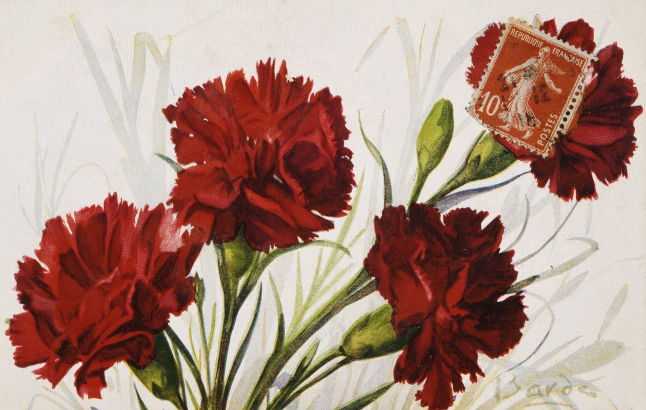 Franskt vintagevykort med blomsterdekorationer av French School