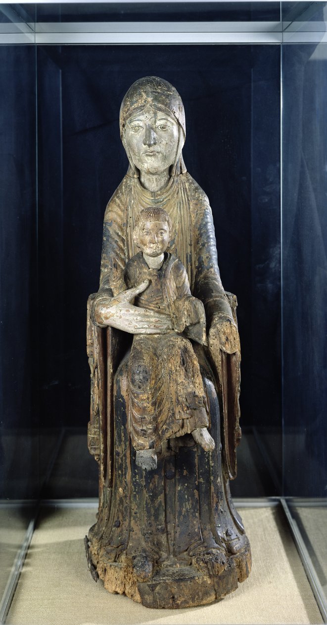 Virgin and Child i Majestd, från Forez (målat trä) av French School
