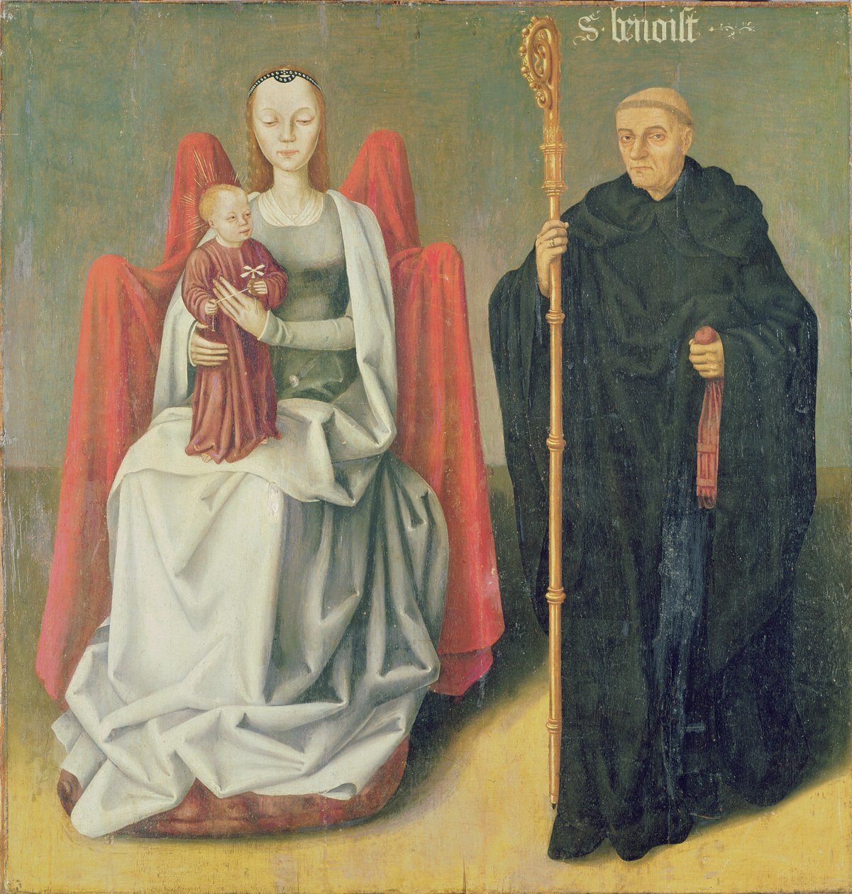 Jungfru och barn med St. Benedict, från Priory of St. Hippolytus of Vivoin av French School