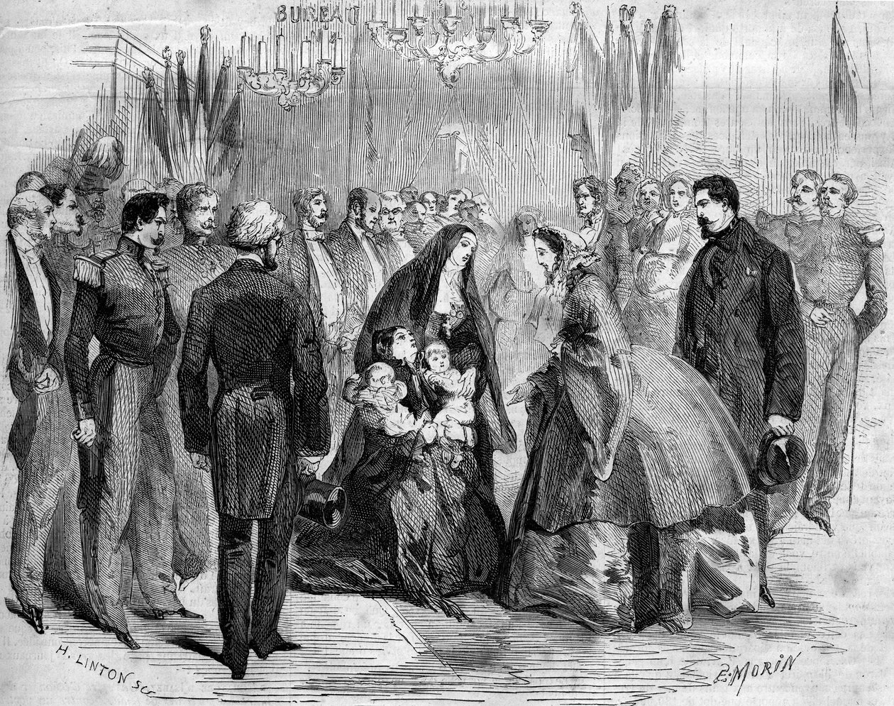 Besök av Napoleon III (1808-1873) och imponen Eugenie (1826-1920) i Chauny (Aisne, 02) av French School