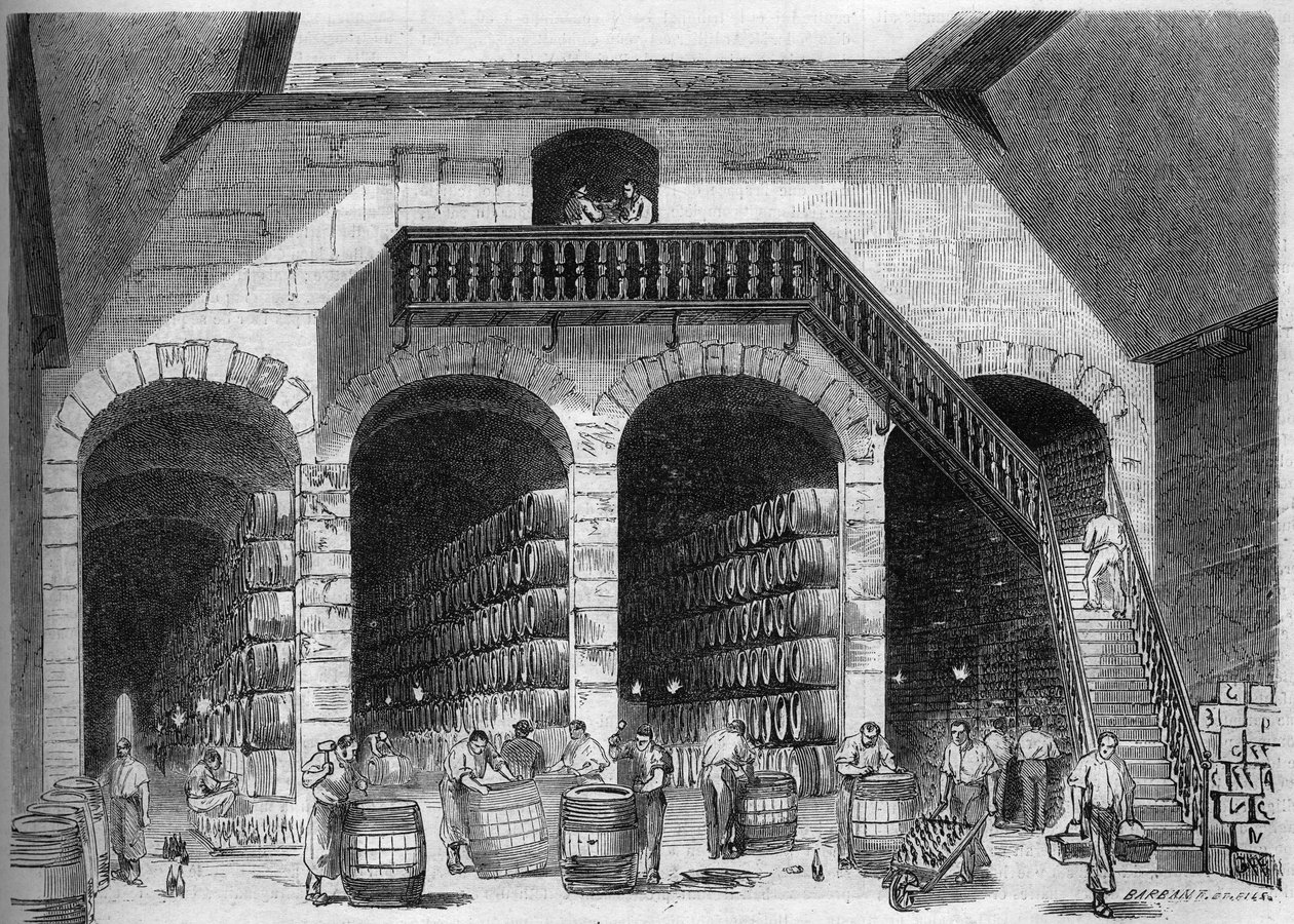 Vinodling: invändig utsikt över chaix och källare av M. Cruse et fils freres, Bordeaux, Gironde (33) av French School