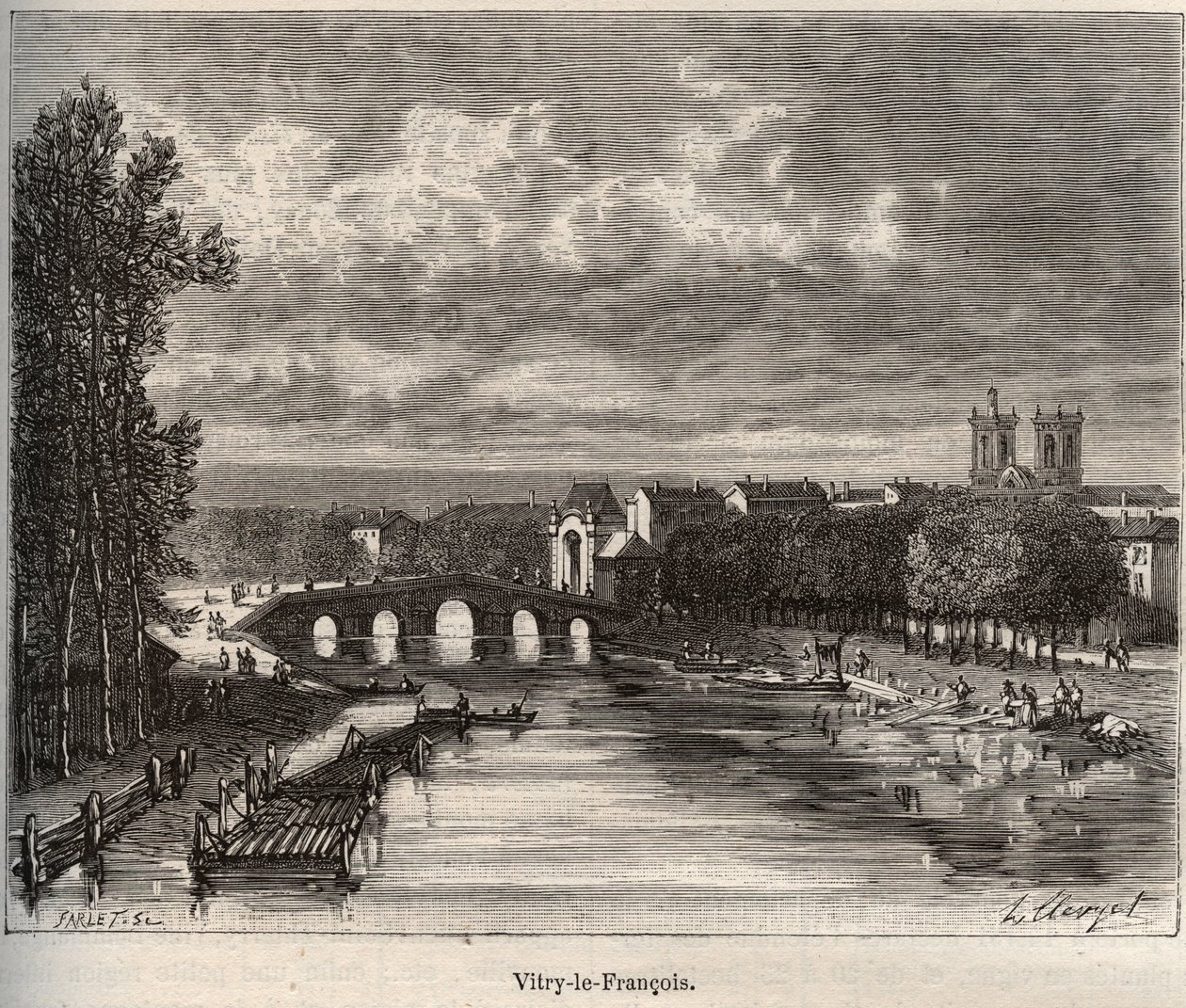 Vitry-le-Francois (Vitry le Francois) avdelning i Marne - gravyr i "La France illustree: geografi, historia, statistisk administration" av V.A. Malt-brunt. 1884 av French School