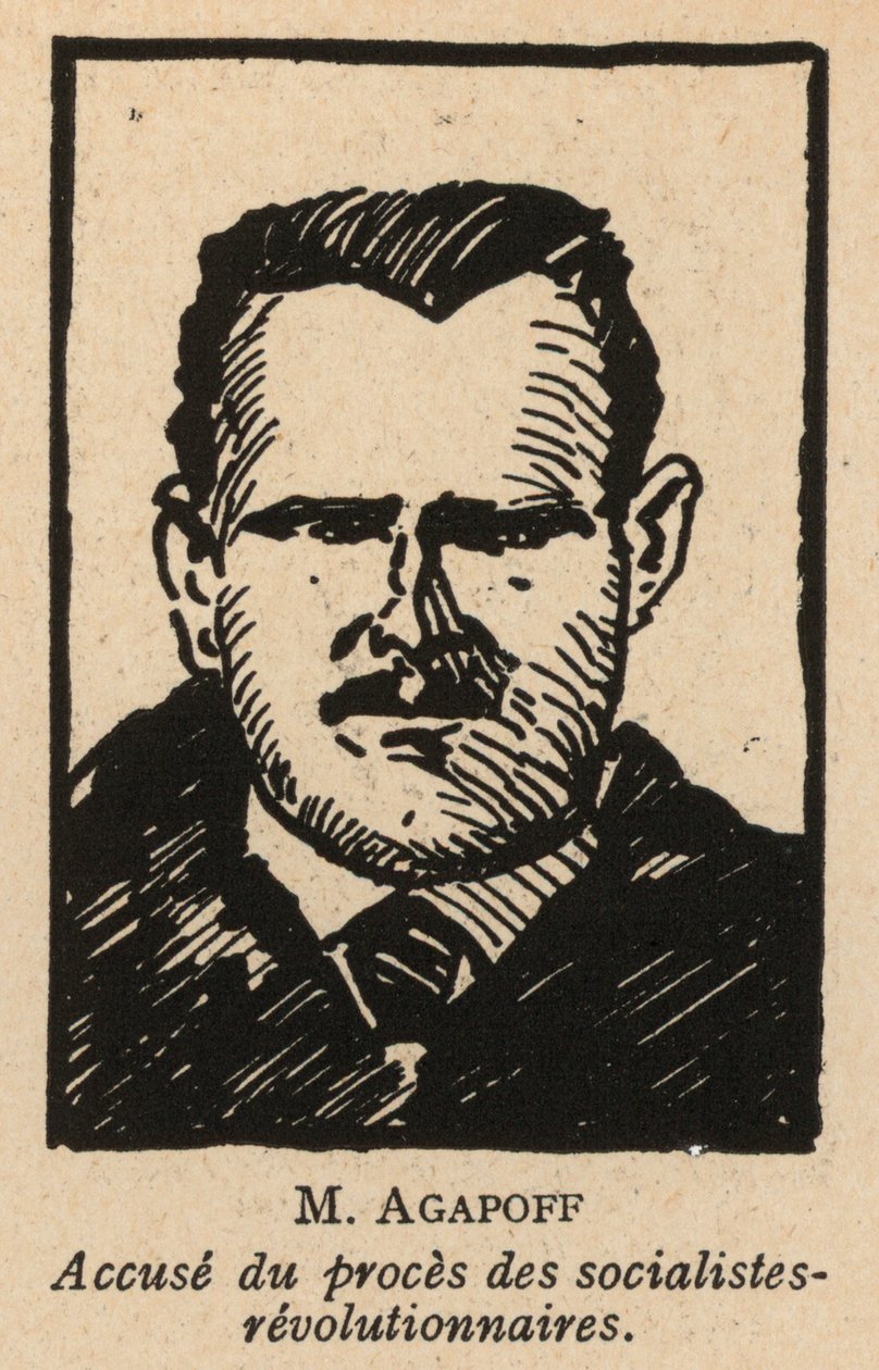 Vladimir Agapov, rysk socialistrevolutionär politiker som var en av de åtalade i Moskvarättegången mot socialistrevolutionärer 1922, den första sovjetiska skenrättegången (lito) av French School
