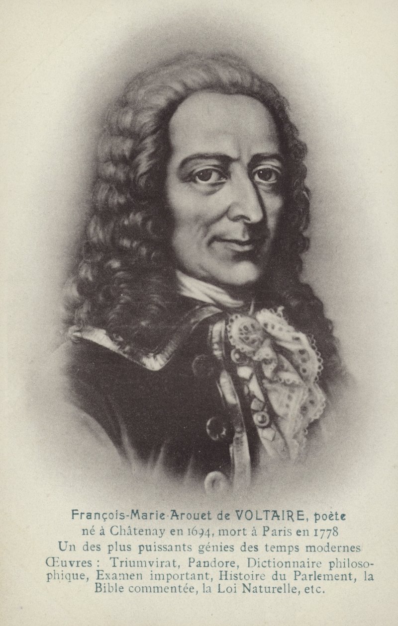 Voltaire (1694-1778), fransk författare, filosof och pjäsförfattare (litografi) av French School