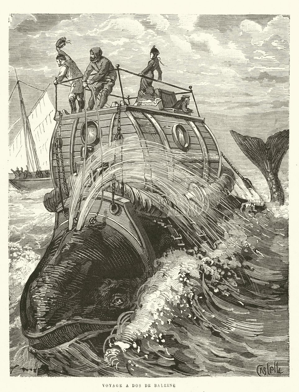 Voyage a Dos de Baleine (gravyr) av French School