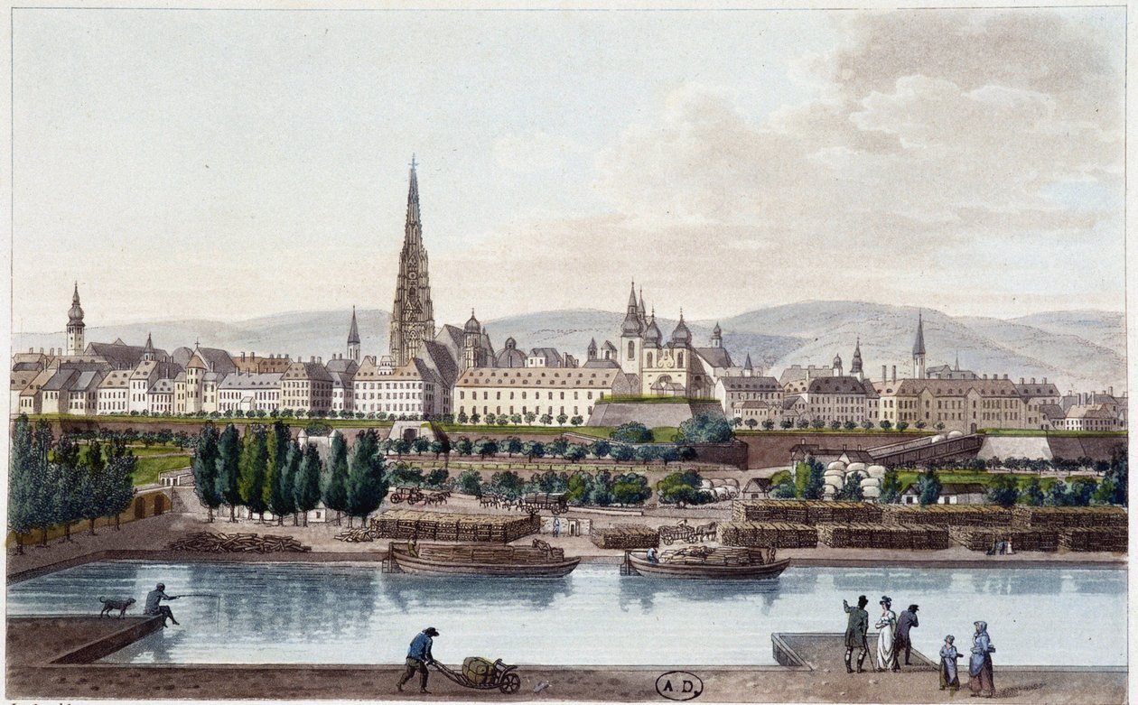 Vy över Wien från sidan av Land Strassel - i ""Picturesque resa to Austria by Count Alexandre de Laborde"", Paris, ed. Didot den äldre av French School