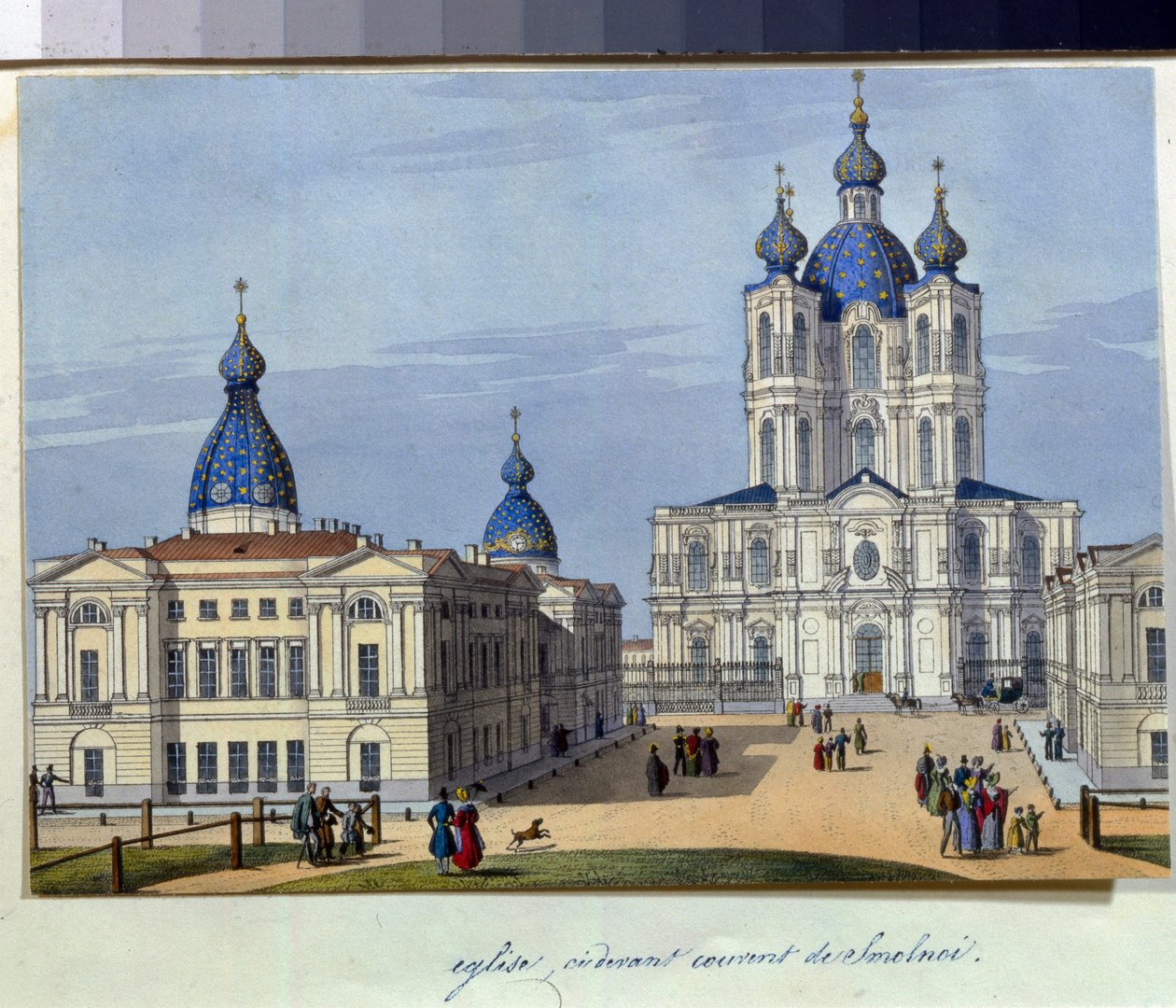 Vy över Smolny-katedralen i Sankt Petersburg av French School